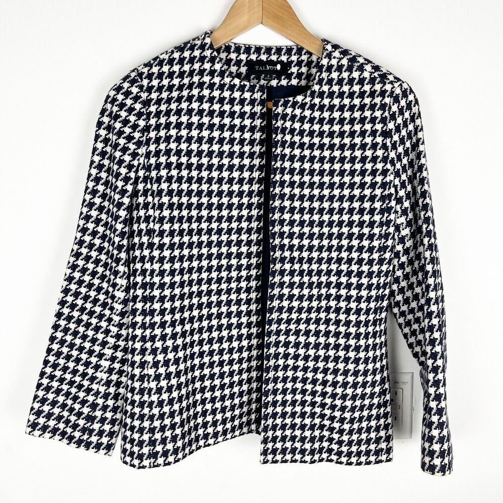 Talbots Jacket Women’s 4 Black/White Blazer Houndstooth Open Front​​‎